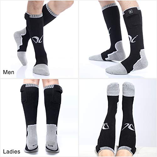 Heated Socks for Men Women, Electric Rechargeable Battery Heating Socks for Winter Sports Arthritis Raynaud Winter Snow Ski Hunting Camping Hiking Riding Warm (Black/White 1, M) - Thumbnail 4