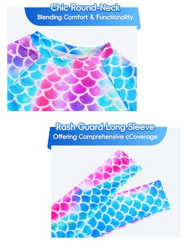 Image of Snowheart Girls Rash Guard Swimsuit Set Long Sleeve Bathing Suit Two Piece 3-12 Years