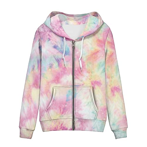 Biyejit Womens Tie Dye Zip Up Hoodie Long Sleeve Casual Fall Lightweight Long Sleeve Hoodies Drawstring Hooded Sweatshirt Jackets with Pocket