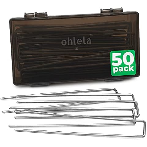 Landscape Staples 6 inch - 50 Pack Anti-Rust Metal Garden Stakes Heavy Duty with Sturdy Storage Box, 11 Gauge Ground Stakes Suitable for Anchoring Weed Barrier Fabric & Secure Irrigation Tubing Cover