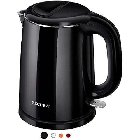 Secura Stainless Steel Double Wall Electric Kettle Water Heater for Tea Coffee w/Auto Shut-Off and Boil-Dry Protection, 1.0L (Black) Cover