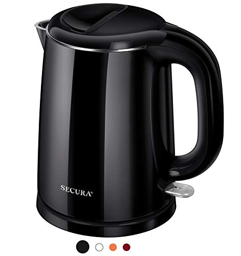 Secura Stainless Steel Double Wall Electric Kettle Water Heater for Tea Coffee w/Auto Shut-Off and Boil-Dry Protection, 1.0L (Black) SWK-1001DB/HB-K012 by Secura - Used condition - US$26.57