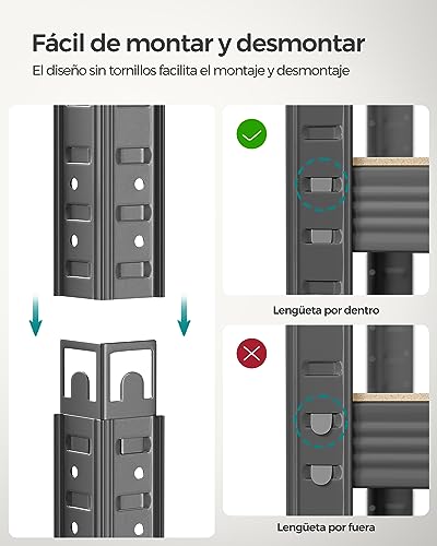 Miniatura 6 de Songmics - Estantería De Almacenamiento De 5 Niveles, 50 X 100 X 200 Cm, Capacidad 600 Kg, Tablas Regulables, Estilo Industrial, Para Cocina, Sala De Estar, Gris Niebla Glr050g02