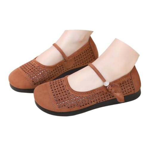 Image of Generisch Lightweight Mary Jane Women's Shoes with Round Toe Casual Flat Cut-Out Shoes for Winter Breathable Upper Sole High Ideal for Everyday Use, brown, 6 UK