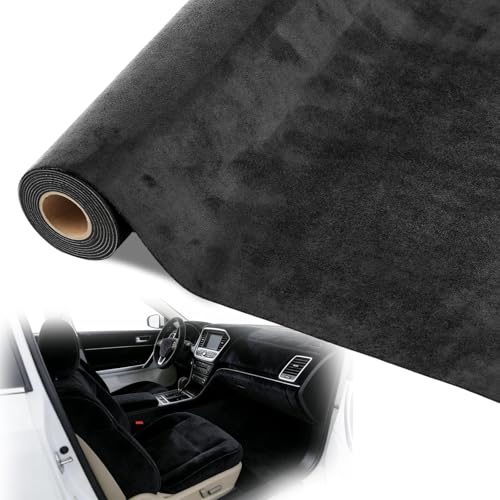 mawmuaw Tela Tapizar Techo Coche Autoadhesiva 200x40 cm Tejido de Microfibra Suede Alta Densidad Tela de Adhesivo Coche Negro Elástico Tejido Aterciopelado para Salpicadero Interiores Joyería Cajón