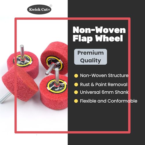 Image of Kwick Cut+ Non-Woven Unitised Abrasive Matt Mop Wheel 20x25mm for Drill with 6mm Shank - Red Surface Conditioning Polishing Buffing Wheel for Metal, Wood, Rust Removal - for Rotary Tools