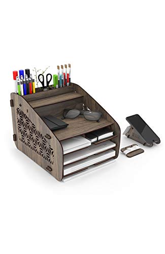 Preisvergleich Produktbild Star Schreibtisch-Organizer, Briefablage, Papierablage, Dokumentenablage, dokument organizer, papier container, schreibtisch oragnizer, bürotisch organizer, ablage holz, desk organizer (Walnuss)
