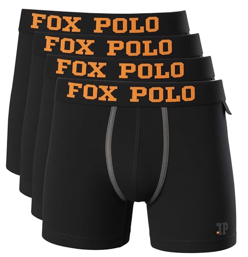 FOXPOLO Herren-Boxershorts, 4er-Geschenkset – Streifendesign im Schritt – Baumwoll-Stretch-Unterwäsche – weich, atmungsaktiv und flexibel – inklusive Geschenkbox | XXL – Schwarz