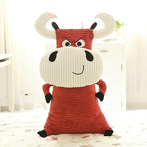 PECLO 60-70 cm Coussin représentant Bonne Chance Dessin animé Taureau Jouets en Peluche Animal en Peluche bovins Mascotte Mignon Enfants Cadeau d'anniversaire Jouets 70 cm Rouge