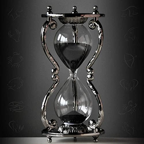 JWDS Black Antique Decorative Hourglass Sand Timer - 30 Minute, Unique Vintage 12 Constellations Metal Art Hour Glass for Office Desk Home Decor - Birthday Gift,Scorpio Virgo