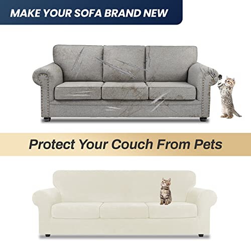 Asnomy Couch Covers For 3 Cushion Couch Sofa Loveseat Cover Velvet Stretch Slipcovers For Dogs Cats,3 Seat Cushion Furniture Protector Machine Washable（Large，White） #TOP6