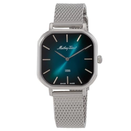 Mathey-Tissot Stainless Steel Swiss Made Monsoon Square Quartz Green Dial Analogue Silver-Tone Strap Watch - D