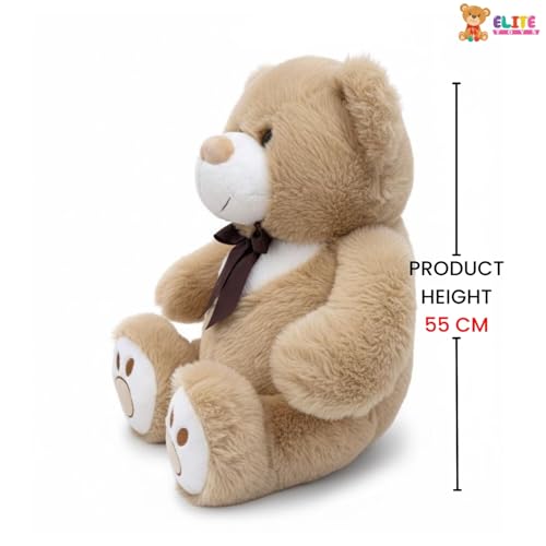 Image of 55 CM Brown Beige Teddy Bear Plush Toy | Super Soft Stuffed Animal for Kids | Cute Bow Tie Design | Huggable Soft Toy for Boys & Girls for Birthdays & Special Occasions