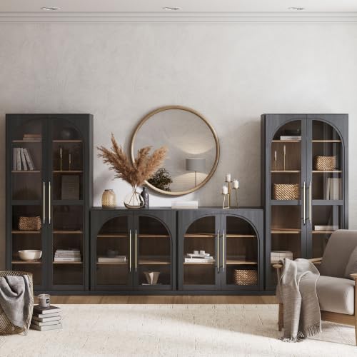 Image of BELLEZE Jagger 128 inch Wall Unit 3-Piece Modular TV Stand - Ebony