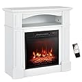 GOFLAME 32" Electric Fireplace with Mantel and Remote Control, Freestanding Mantel Fireplace Heater with 3 Flame Brightness, Thermostat, 6H Timer, Overheat Protection, CSA Certified, 1400W (White)
