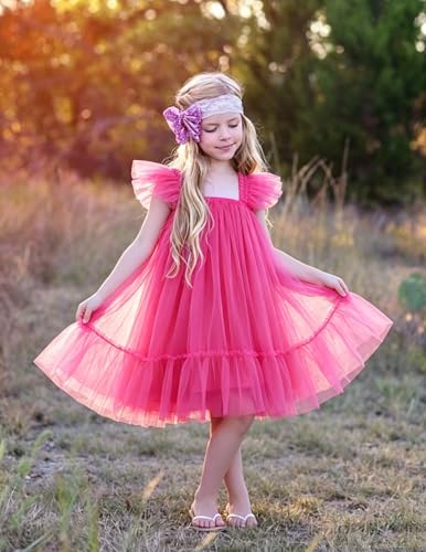 Image of Arshiner Toddler Tulle Dress for Girls Layered Tutu Ruffle Dresses Swing Twirly Fairy Summer Birthday Party Wedding Sundress