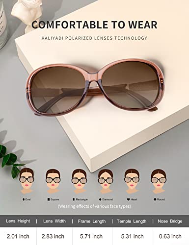 Kaliyadi Polarized Oversized Sunglasses For Women Trendy Elegant Vintage Jackie O Sunglasses With Uv Protection And Studded Temples (Glossy Brown/Brown) #TOP2