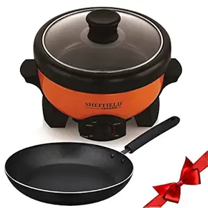 SHEFFIELD CLASSIC Aluminium Classic Multipurpose Electric Cooker 1.1 Litre (Boiler Griller, Steamer, Fryer) 3 In 1 Travel Cooker Electric Portable Multicook And Nonstick Fry Pan (24Cm)