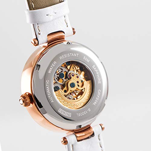 Burei Automatic Women Watch Fashionable Skeleton Mechanical Watch Sapphire Glass Rhinestone Markers And Soft Leather Strap #TOP2
