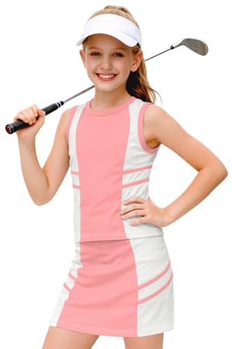Image of AOBUTE Girls Tennis Golf Outfit Tank Top and Skirt with Shorts Set 4-12 Years