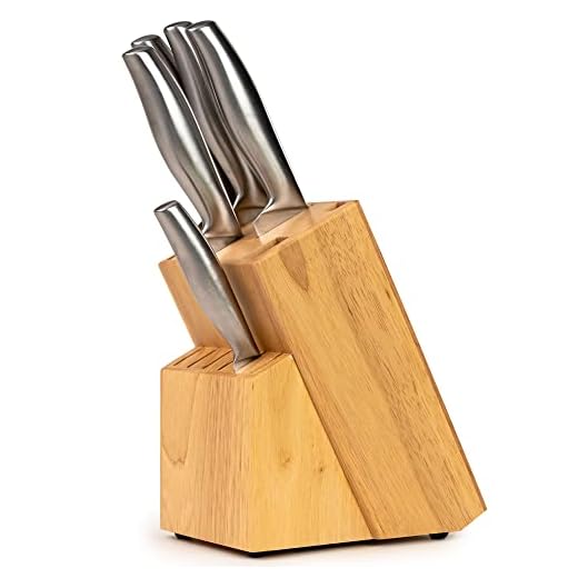 Coninx Ceppo Coltelli in Legno Acacia - Porta Coltelli Cucina - Ceppo Coltelli Vuoto - Ceppo Coltelli Universale senza Coltelli - 13 x 19.5 x 23 cm (Legno di gomma)