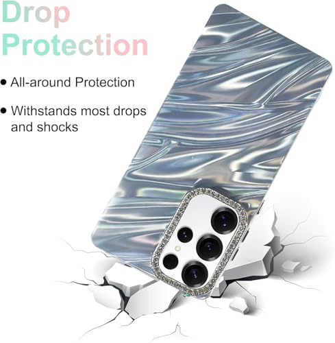 Image of DIZORO Compatible with Samsung Galaxy S25 Ultra | Marble Glossy Hard PC Back Cover with Diamond Camera Protector | Ultra Stylish Shockproof Back Cover Case for Girls Women-Sky