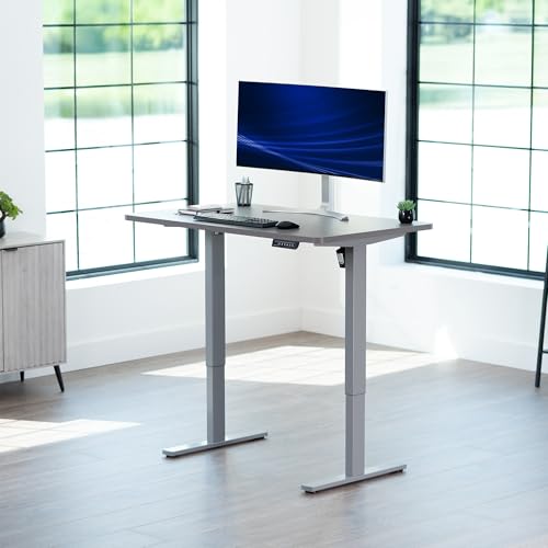 Image of VIVO Dark Gray 48 x 30 in Standing Desk, DESK-KIT-1G5G | Electric, Holds 220 lbs, Sit Stand, Height Adjustable, One-Piece Extra Deep Table Top, Memory Presets, 1B Series, Gray Frame