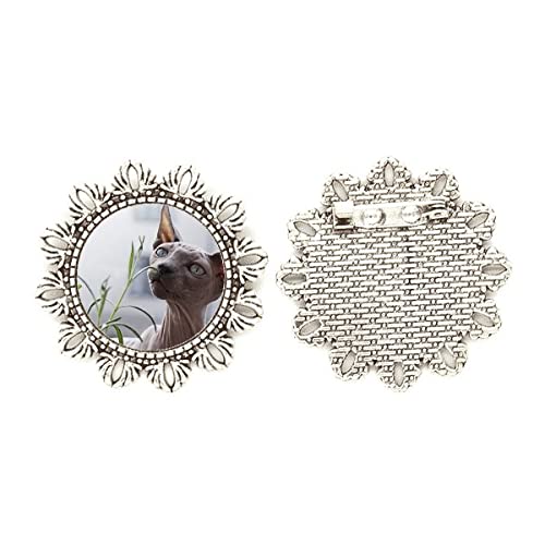 Broche de gato fino gris con flor plateada accesorio de moda mujer tamaño mediano