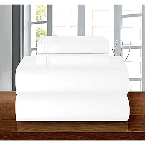 Elegant Comfort Luxury Soft 1500 Premium Hotel Quality Wrinkle Resistant Coziest Bedding Set, All Around Elastic Fitted Sheet, Deep Pocket up to 16inch, Queen, White Cover