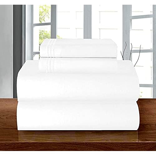 Elegant Comfort Luxury Soft 1500 Premium Hotel Quality Wrinkle Resistant Coziest Bedding Set, All Around Elastic Fitted Sheet, Deep Pocket up to 16inch, Queen, White