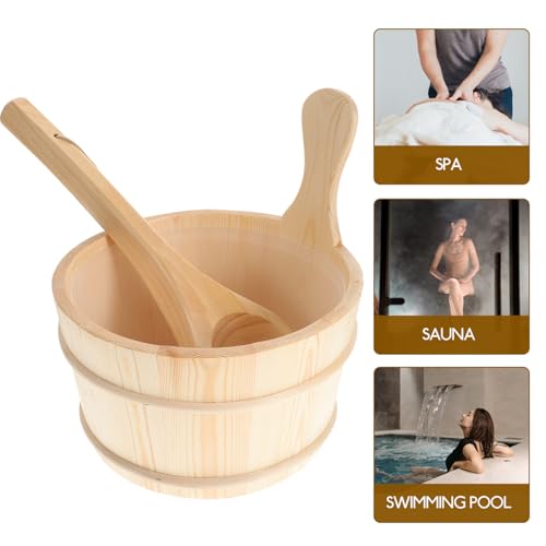 MAGICLULU Sauna Bucket and Ladle Set Wooden Barrel and Spoon for Steam Room 2 Pcs Wooden Bathing Barrel Set 10.6 Inch Sauna Accessories for Home Spa
