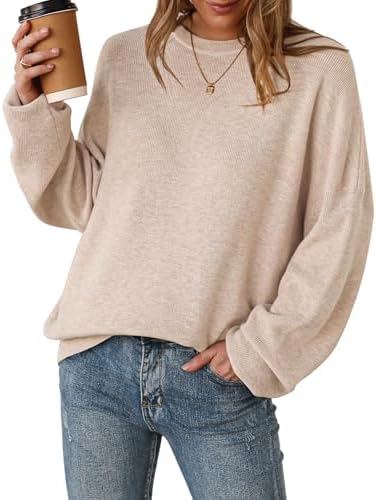 Arach&Cloz Women's Wool Blend Oversized Sweaters Crewneck Casual ...