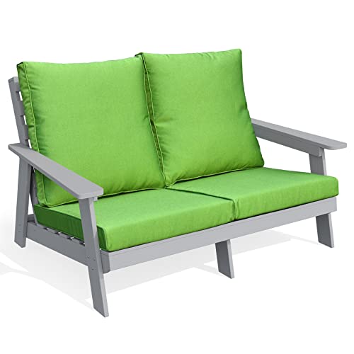 Dwvo Patio Loveseat With Cushion, Hips All-Weather Resistant Outdoor Garden Sofa Wood Grain Outdoor Couch With Polyester Pillow, Green #TOP21