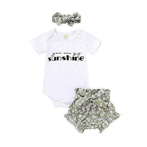 Infant Baby Girl Clothes Set Sunshine Short Sleeve Romper and Shorts Set Baby Summer Outfits Set (Flower, 6-12 Months)