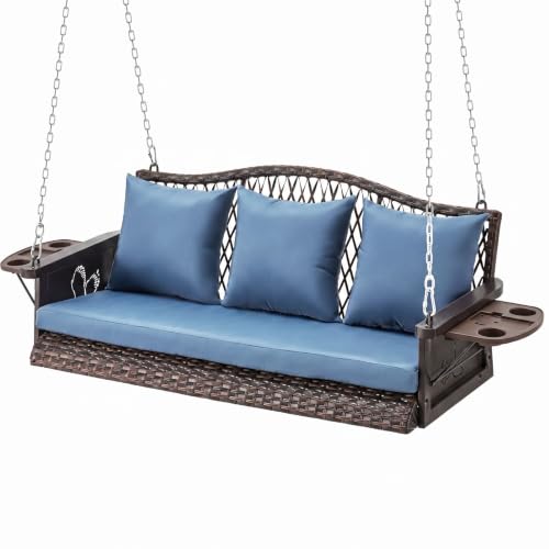 ZZW Upgraded Wicker Hanging Porch Swing Heavy Duty 900 LBS