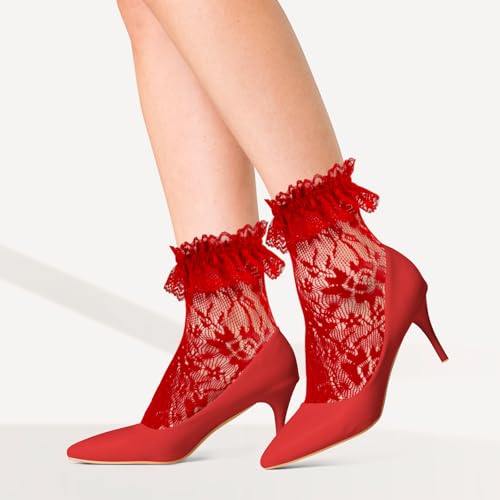 Womens Lace Ruffle Socks Frilly Dress Socks Sexy Mesh Lace Trim Lolita Sock Lacy Ruffled Boot Ankle Sock for Woman2
