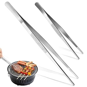 2 Pezzi Pinze da Cucina (20 cm e 30 cm), Pinze Chef, Pinza Chef Professionali, Acciaio, Design Seghettato per Una Presa Salda, Adatte per Chef, Bistecche, Barbecue, Cucinare