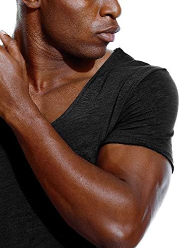 Deep V Neck T Shirt for Men Low Cut Scoop Tee Invisible Tshirt Vee Top
