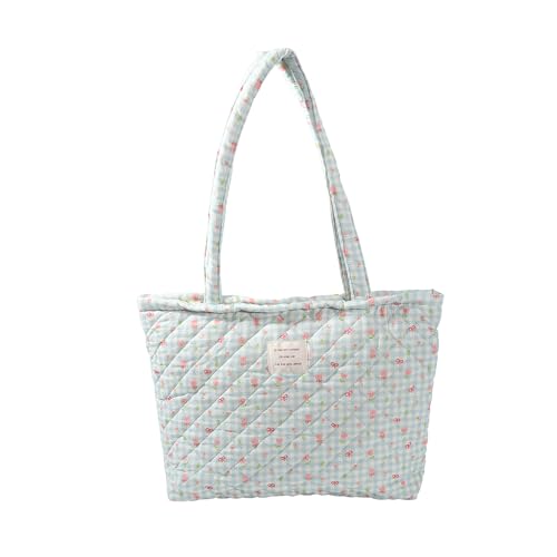 Image of Floral Quilted Cotton Shoulder Bag for Women Daily Use Medium Size Handbag Large Capacity Thickened Design Tote