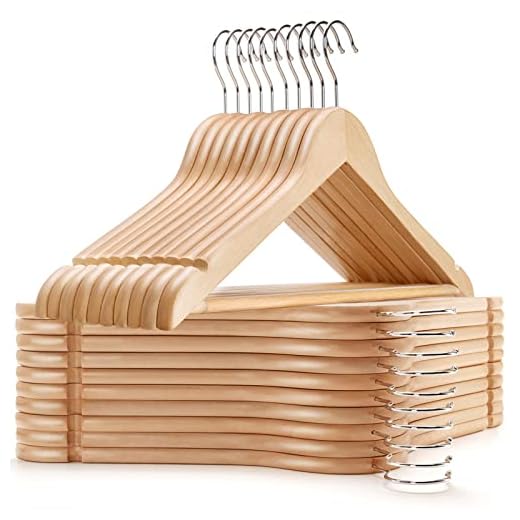 Amber Home 20 Pack Wooden Coat Hangers, Natural Wood Suit Hangers with Non Slip Pant Bar, Clothes Hangers for Shirts, Jackets, Dress, Pant (Natural, 20)