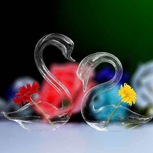 Essenceliving 1 Pair Hand Blown Glass Swan Bud Vase For Indoor Plants Or Fresh Flowers Use For Office Desk Decor Wedding Centerpieces Home Decor Great Gift For Friends #TOP2