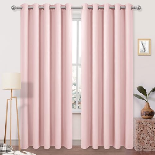 DWCN Blackout Curtains for Bedroom Extra Wide 60" x 84" 2 Panels Blush Pink