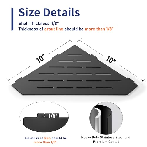 Bernkot Corner Shower Shelf 10", Matte Black 304 Stainless Steel Pentagonal Heavy Duty Floating Corner Shelves, Slot Design Recessed Bathroom Shelf for Tiled Wall by Bernkot - Image 4