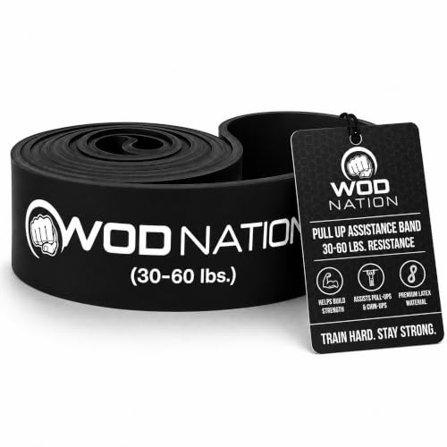 WOD Nation Resistance Bands - Pull-Up Bar & Chin-Up Assistance Bands - Strength Training & Stretching - Portable Home Gym & Workout Equipment - 30-60 lb, 3/4 in x 41 in, Black, Pack of 1