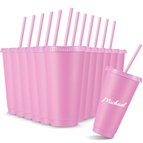 Amyhill 12 Pcs Reusable Plastic Cup with Lid and Straw 24 oz, Pink by Amyhill - Used condition - US$16.16