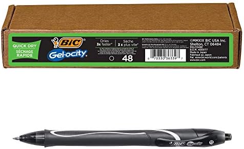 BIC Gel-Ocity Quick Dry Gel Pens, Medium Point Retractable (0.7mm), Black Ink Gel Pen, 48-Count