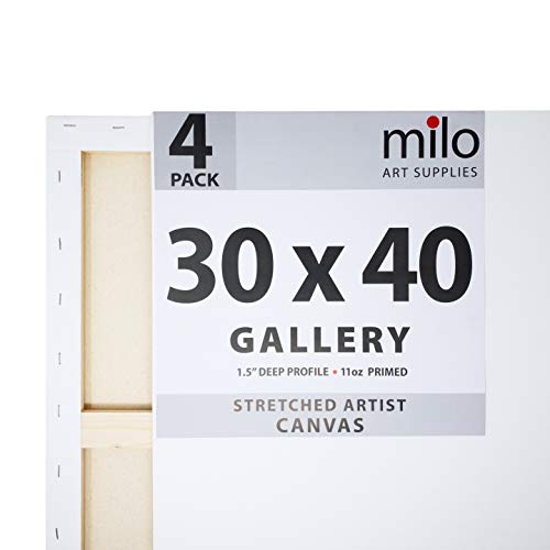 milo Stretched Artist Canvas | 30x40 inches | 4 Pack | 1.5” inch Thick Gallery Profile | 11 oz Primed Large Canvases for Painting, Ready to Paint Art Supplies for Acrylic, Oil by milo - Used condition - US$124.61