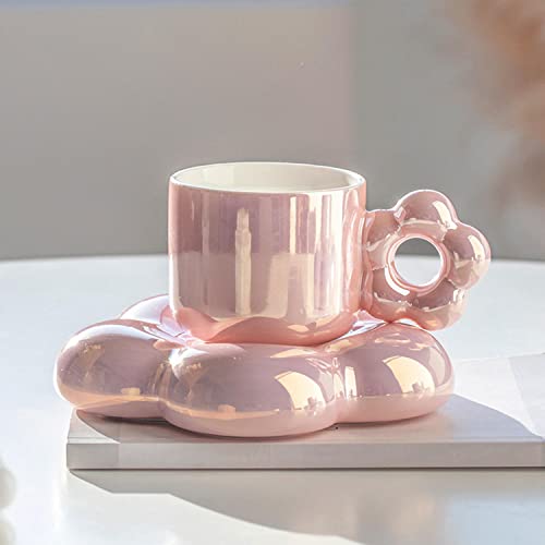 ACGrade Ceramic Flower Coffee Cup and Saucer Set, 300ml, Modern Floral Design, Dishwasher Safe, Perfect for Gifts and Occasions
