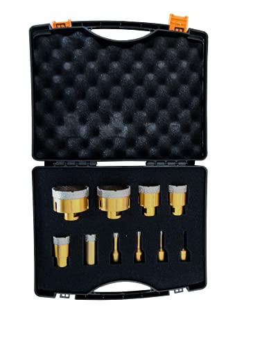 EDMA - Set de 10 brocas diamantadas Ø 6, 8, 10, 12, 28, 35, 40, 45, 65 y 68 mm - Fresa hueca para azulejos - Para perforación de cerámica, gres y porcelanato miniatura 1