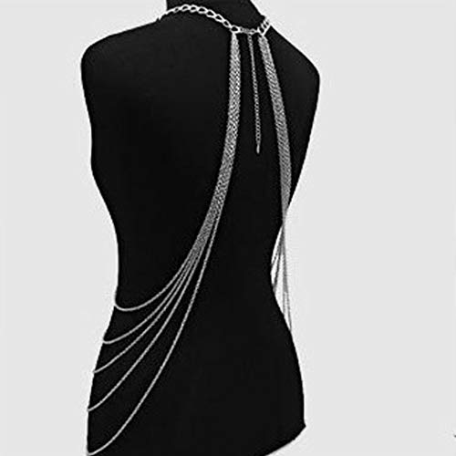 Bounzhi Harness Body Chain Bra Crossover Sexy Body Jewelry Bikini Chains Necklace For Women And Girls (Silver) #TOP2